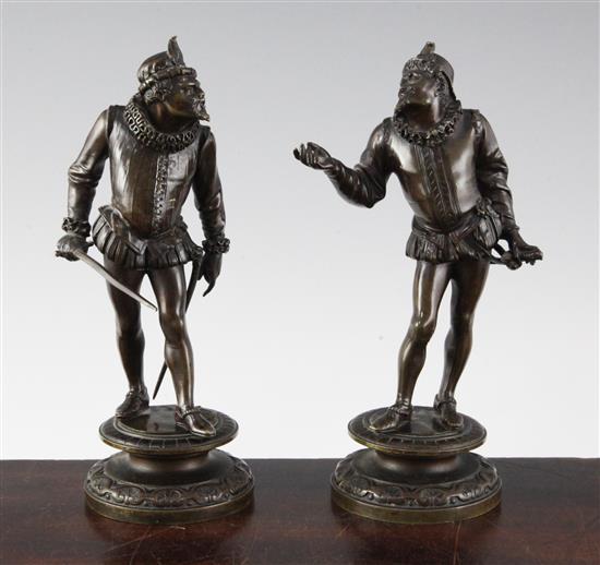 Emile Guillemin (1841-1907). A pair of bronze figures of 17th century duelists, 7.5in.